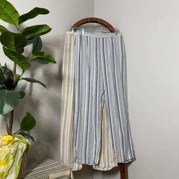 Woman Within 16W PETITE Linen Blend Striped Wide Leg Pants Coastal Beachy - Picture 1 of 11